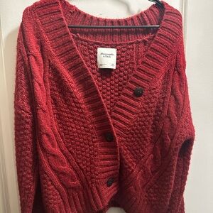 Abercrombie & Fitch Red Cable Knit Cardigan